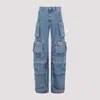 Attico 'fern' Blue Cargo Jeans With Logo Patch In Light Blue