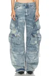Attico Fern Cargo Denim Pants In Blue Bleach