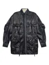 Attico Oversize Cotton Fern Denim Jacket With Button And Drawstring In Azul Oscuro