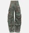 Attico Fern Tie-dye Long Cargo Pants In Green