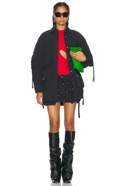 Attico Fern Oversized Cotton Canvas Jacket In Black