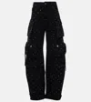Attico Fern Embellished Low-rise Wide-leg Cargo Jeans In Black