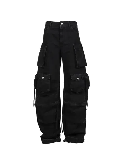 Attico Fern Washed-denim Cargo Pants In Black