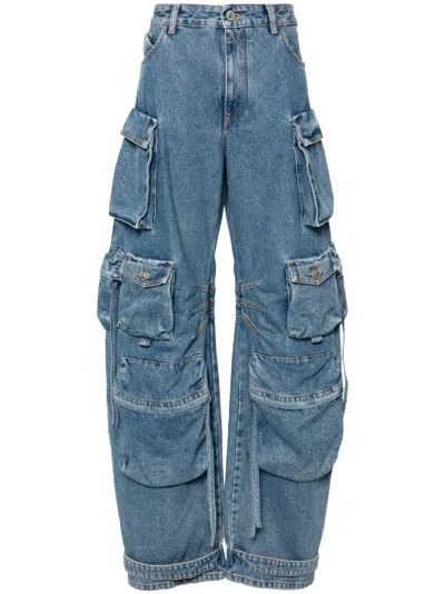 Attico Fern Low-rise Wide-leg Cargo Jeans In Blue