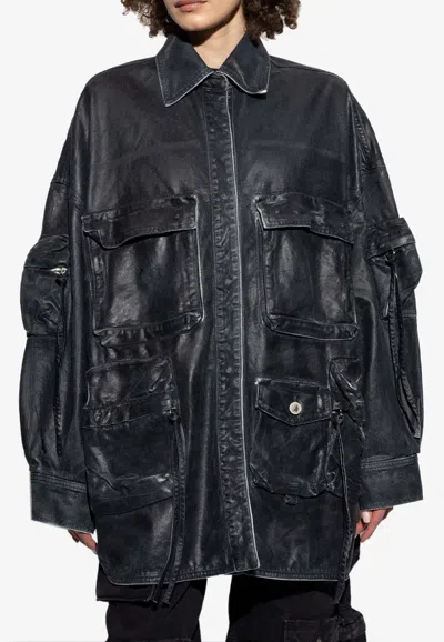 Attico Fern Multi-pocket Denim Jacket In Black