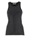 Attico Fitted Black Cotton Top With All-over Paillettes