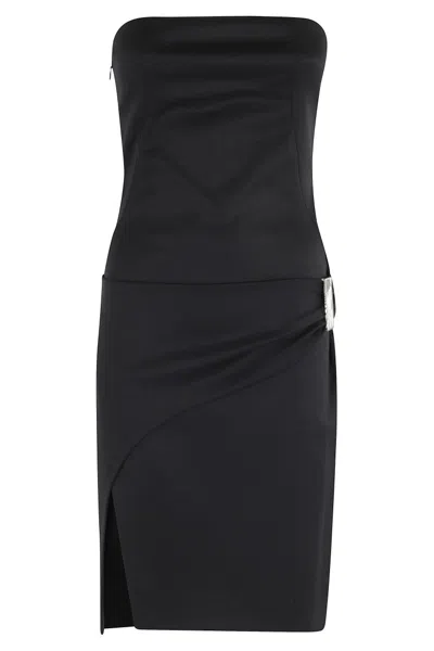 Attico Fitted Black Midi Dress With Straight Bustier Neckline