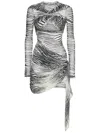 Attico Fitted Draped Dress With Elegant Long Sleeves In Animal Print