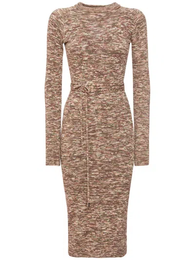 Attico Fitted Dress With Long Sleeves In Brown