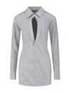 Attico Fitted Grey Mini Dress With Reflective Embellishments In Gray