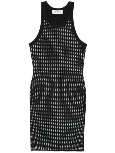 Attico Fitted Midi Dress With Shimmering Embellishments In Black