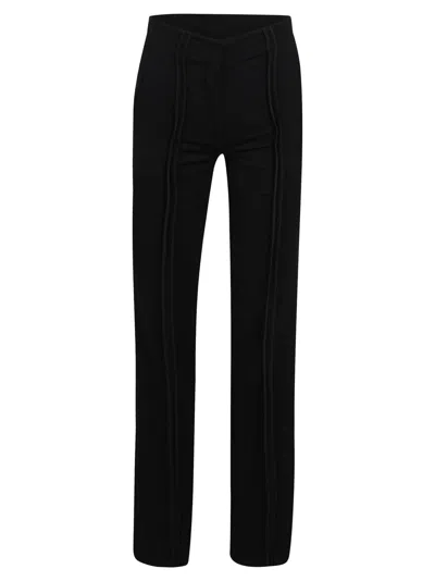 Attico Flared Black Wool Trousers With Vertical Seam Details