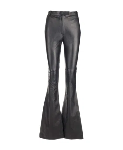 Attico Flared Leather Trousers In Black