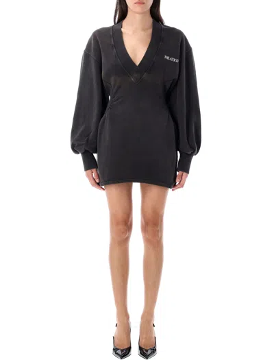 Attico Shed-out Fleece Mini Dress In Brown