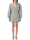 Attico Fleece Mini Dress V Neck In Gray