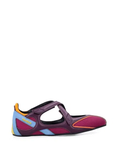 Attico Mesh And Leather Ballerina Flats With Vibrant Accents In Purple
