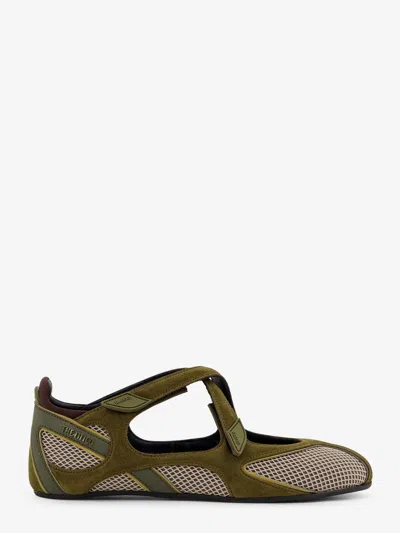 Attico Floor 01 Mesh And Suede Ballerinas Flat In Military Green