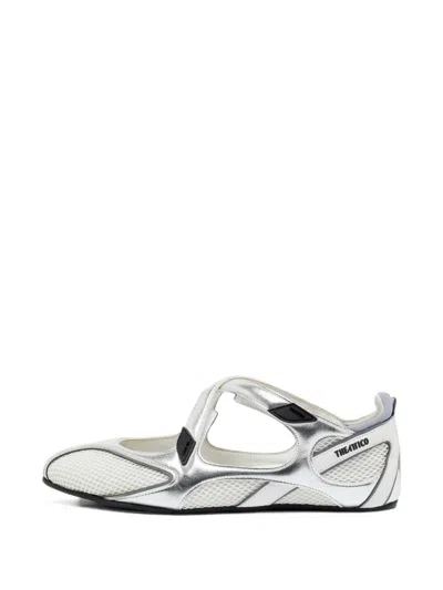 Pre-owned Attico Floor 01 Mesh-panel Ballet Flats In Silver