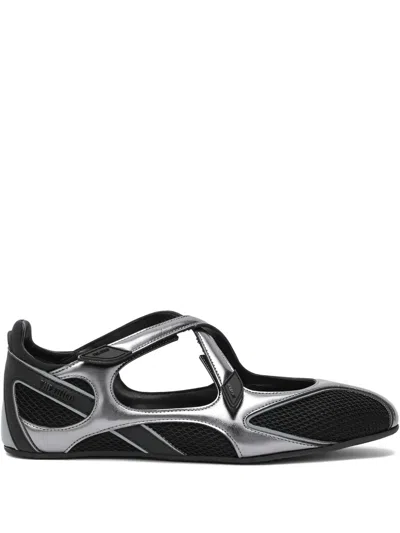 Attico Cross Strap Ballerina Flats With Metallic Finish In Animal Print