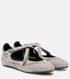 Attico Nomad Grey Ballet Shoes With Criss-crossed Straps And Mesh Panels In Tech Fabric And Suede Woman