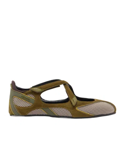 Attico Floor 01 Suede And Mesh Ballet Flats In Brown