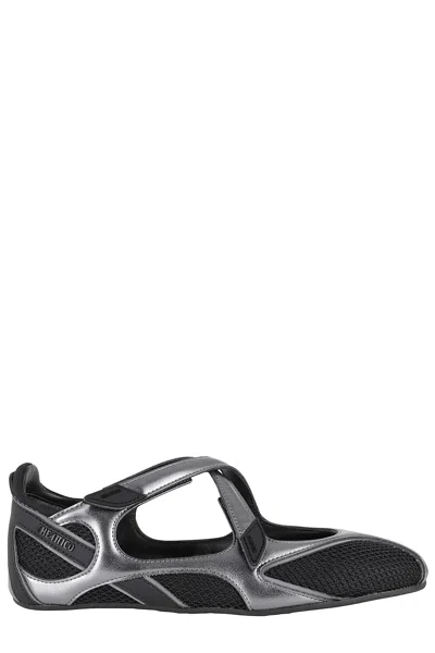 Attico Cross Strap Ballerina Flats With Metallic Finish In Animal Print