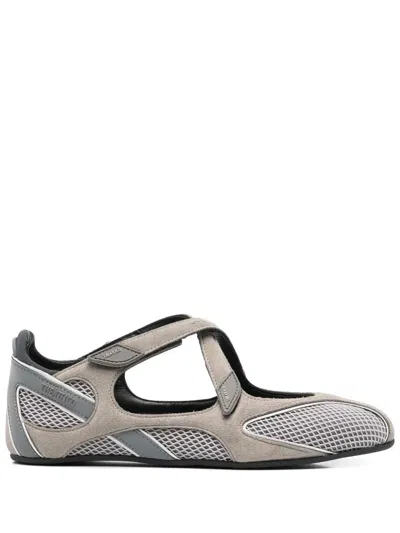 Attico Pointed-toe Flat Shoes With Cut-out Sides And Strap In Gray