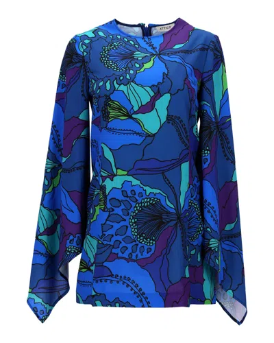 Attico Floral Long Sleeve Mini Dress In Multicolor Viscose