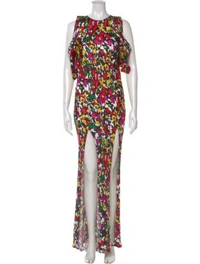 Pre-owned Attico Floral Print Long Dress In Black