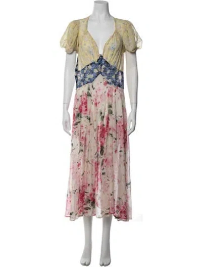 Pre-owned Attico Floral Print Long Dress In Pink