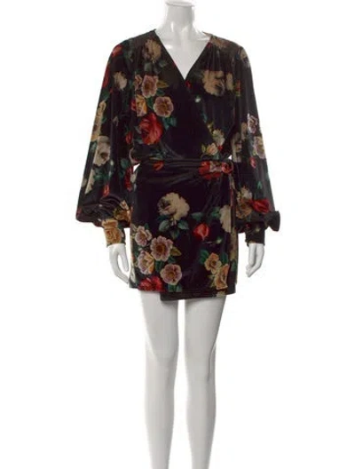 Pre-owned Attico Floral Print Mini Dress In Black