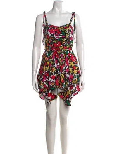 Pre-owned Attico Floral Print Mini Dress In Red