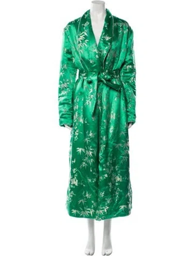 Pre-owned Attico Floral Print Trench Coat In Green