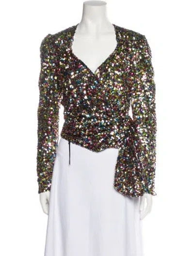 Pre-owned Attico Floral Print V-neck Blouse W/ Tags In Silver
