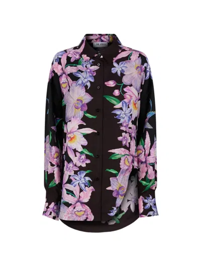 Attico Floral-print Long-sleeve Shirt In Black