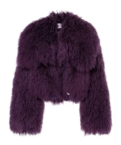 Attico Fluffy Fur Coat In Purple