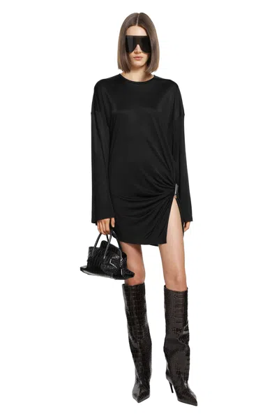 Attico Gathered Draped Front Mini Dress With Scoop Cutout Detail In Black
