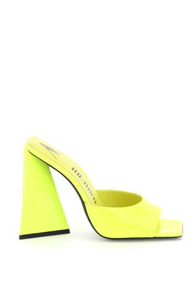 Attico Fluorescent Yellow Eco-patent Leather Sandals For Women With Square Open Toe And Pyramid Heel