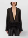 Attico Fringe Detailing Georgette Blouse With Ruched Waist In Black
