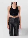 Attico Fringed Halterneck Crop Top In Black