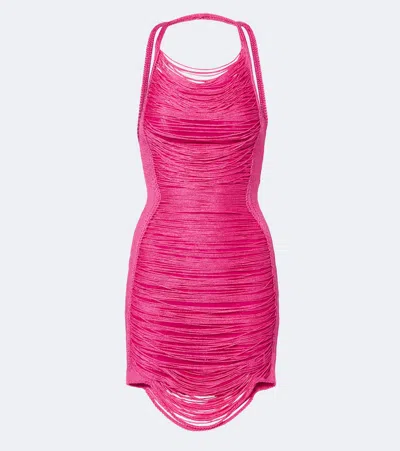 Attico Fringed Halterneck Minidress In Pink