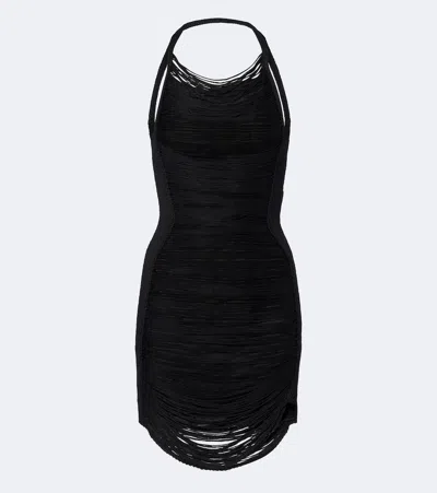 Attico Fringe-detail Open-back Mini Dress In Black