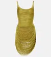Attico Fringed Mini Dress Sheer Spaghetti Straps In Grün
