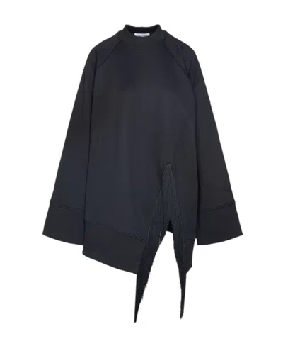 Attico Fringed Slit Sweatshirt In Black