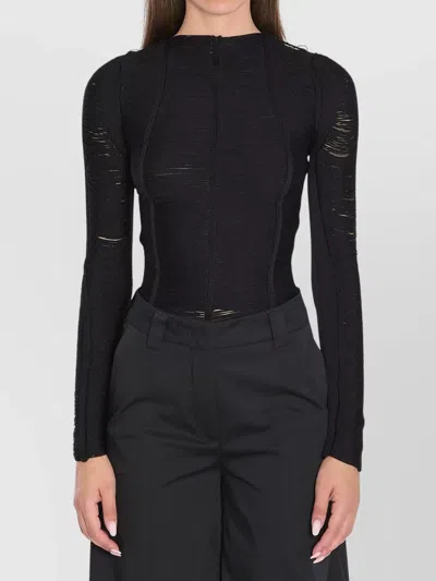 Attico Fringed Viscose Sweater Mesh Back In Black