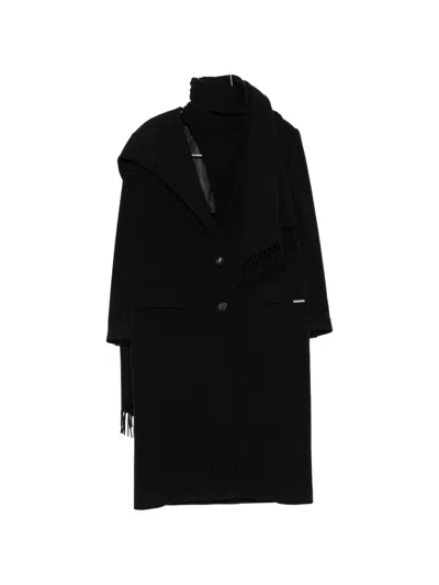 Attico Fringed-scarf Coat In Black