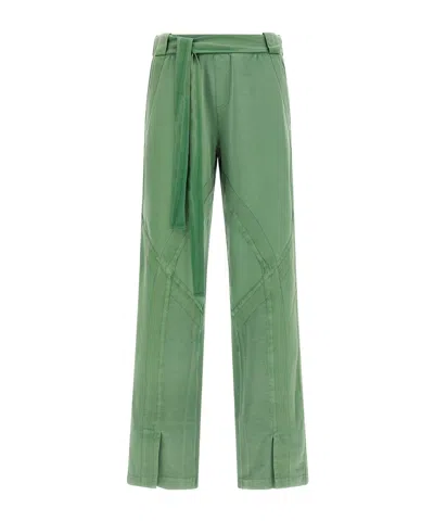 Attico Front Slit Trousers Wide Leg Belt In Green