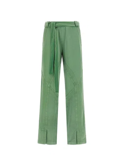 Attico Front Slit Trousers Wide Leg Belt In Green