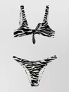 Attico Front Tie Zebra Print High-cut Bikini In Black