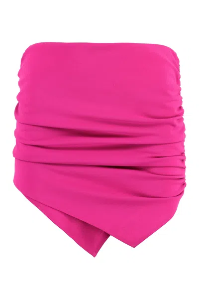 Attico Fuchsia Asymmetric Miniskirt With Decorative Gathering For Women In Pink